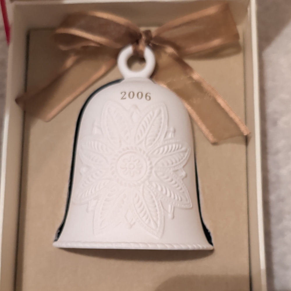 Hallmark White Bell Ornament with Gold Bow